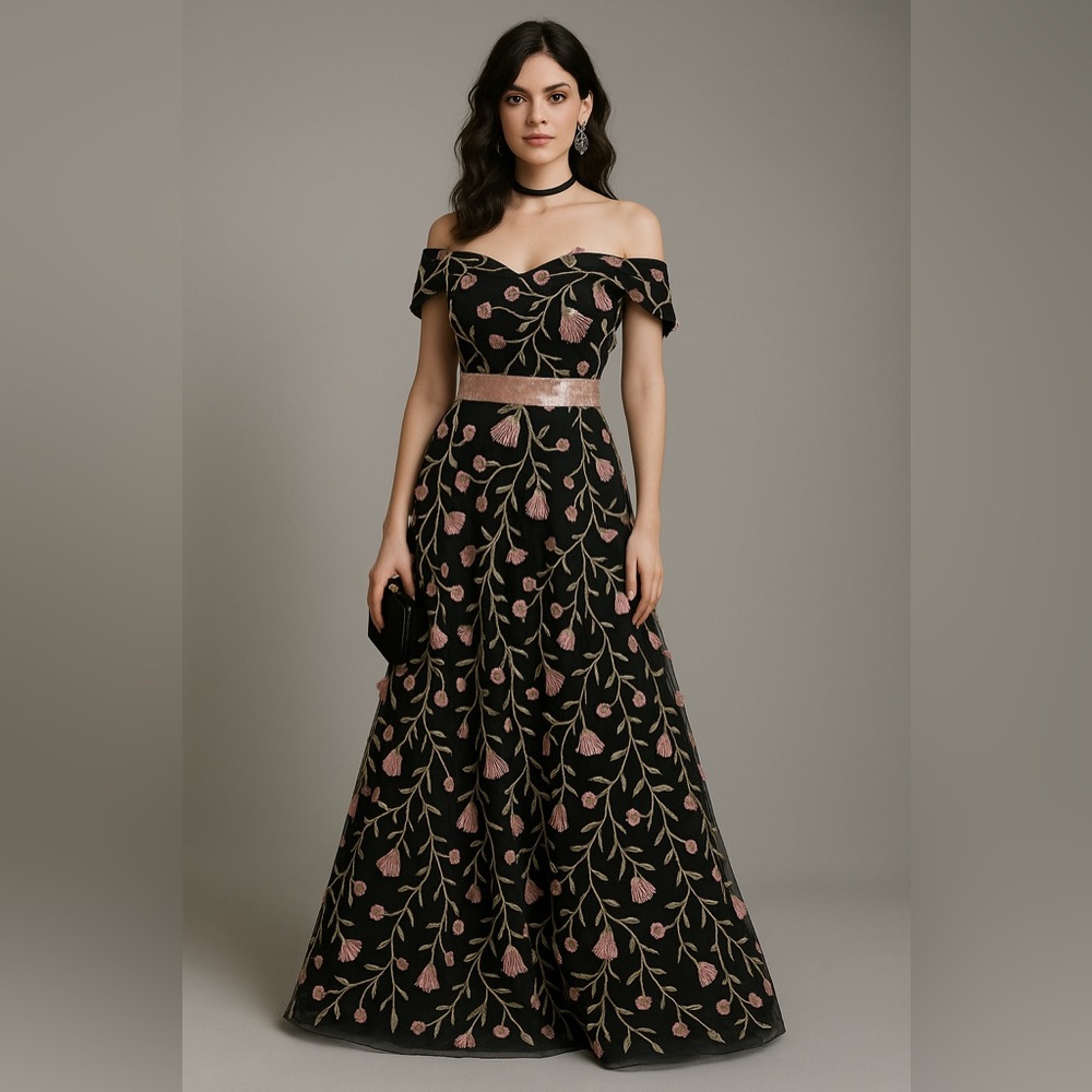 Latiste By Amy Dress Dark Floral Flower Gown Whimsical Fairy Art Statement Piece